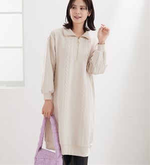 BELLUNA（ベルーナ）の「ケーブル柄ジャカードジップ使いワンピース（その他ワンピース）」｜アイボリー