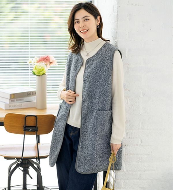 ルフラン（ルフラン）の「軽くて暖か！裏チェックリバーシブルベスト（ベスト）」｜グレー系