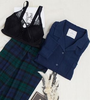 YU'NOW（ユナウ）の「コットン100パジャマ＆ナイトブラセット（パジャマ・ルームウェア）」｜ネイビー