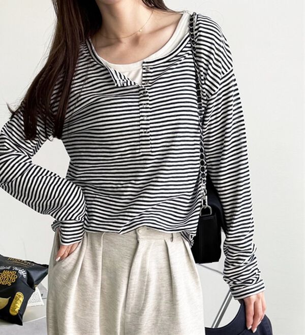 GeeRA（ジーラ）の「前後２ＷＡＹシアースラブヘンリーネックカットソー（カットソー）」｜詳細画像