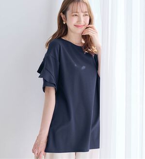 alotta（アロッタ）の「【４つの機能付】ひんやりフリル袖Ｔシャツチュニック（チュニック）」｜ネイビー