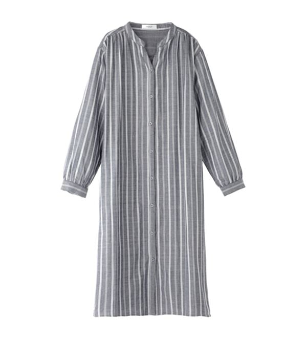 BELLUNA（ベルーナ）の「綿100％ダブルガーゼ素材ワンピース（その他ワンピース）」｜ネイビー系ストライプ