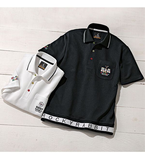「【２色組】＜ロッキーラビット＞裾リブデザインポロシャツ（メンズポロシャツ）」｜2色組