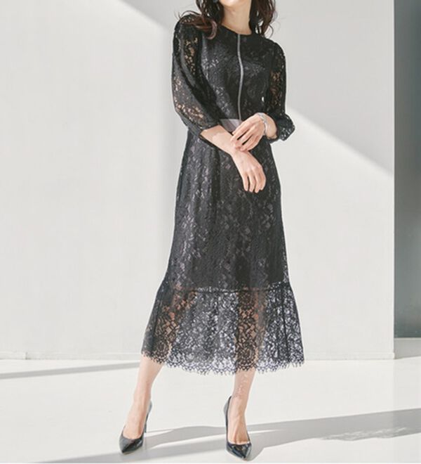 配色デザインレースワンピース - ベルーナ【公式】 