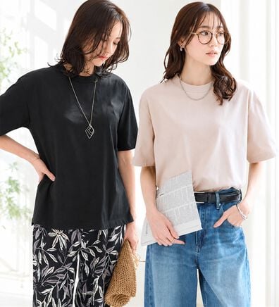 BELLUNA（ベルーナ）の「【汗ジミ対策◎】＜エアリーアイスコットン＞オーバーサイズＴシャツ【選べる袖丈】（カットソー）」
