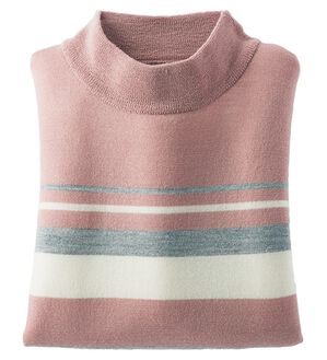 BELLUNA（ベルーナ）の「洗える！メリノウール１００％ハイネックセーター（ニット・セーター）」｜ピンク系ボーダー
