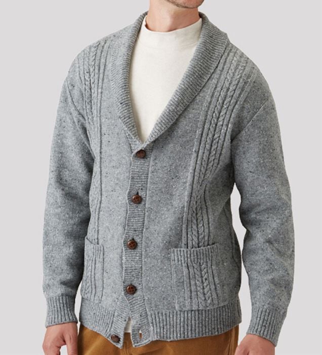 (Aspetiva) カーディガン Ｖネック(Ｖ首) 日本製 ウール100% 7ゲージ カラフルな格子柄ニット 紳士/メンズ/シニア/国産