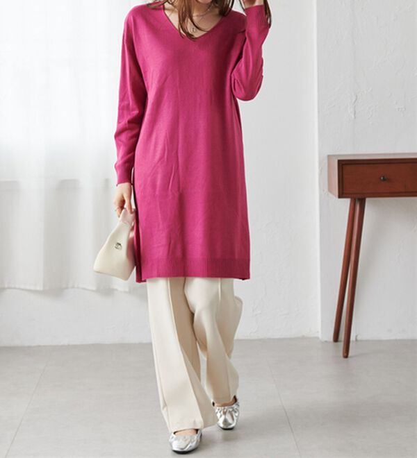 RANAN（ラナン）の「カシミヤタッチニットチュニックワンピース（チュニック）」｜詳細画像