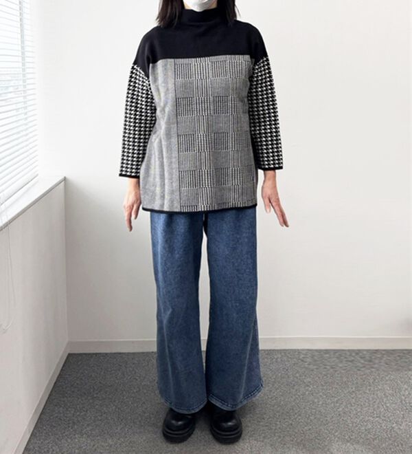 ルフラン（ルフラン）の「モノトーンジャカードニットチュニック（ニット・セーター）」｜詳細画像