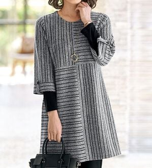 BELLUNA（ベルーナ）の「杢調ストライプ切替チュニック（チュニック）」｜詳細画像