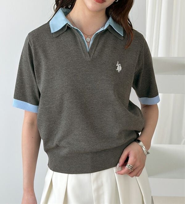 GeeRA（ジーラ）の「【ＵＳ．ＰＯＬＯ．ＡＳＳＮ】衿付ポロニットトップス（ニット・セーター）」｜詳細画像