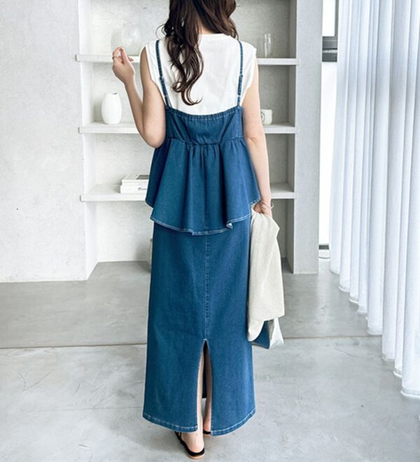 GeeRA（ジーラ）の「楽ちん！デニムペプラムキャミワンピース（その他ワンピース）」｜詳細画像