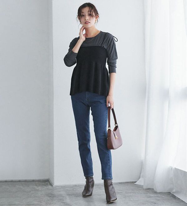 Pierrot（ピエロ）の「【ストレッチ素材】大人のためのゆるテーパードデニムパンツ（フルレングスパンツ）」｜詳細画像