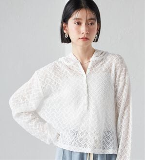 RANAN（ラナン）の「レースフーディートップス（カットソー）」｜ホワイト
