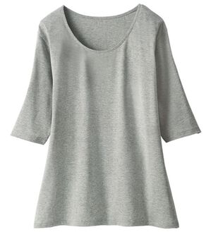 「綿１００％汗ジミ対策　５分袖プルオーバー（肌着・インナーウェア）」｜杢グレー