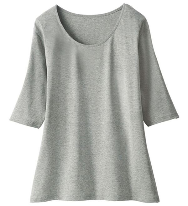 「綿１００％汗ジミ対策　５分袖プルオーバー（肌着・インナーウェア）」｜杢グレー