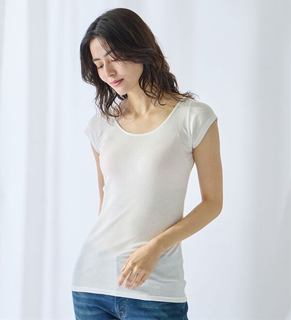 LAVIENNE（ラヴィエンヌ）の「【ムレ嫌いさん必見！】綿１００％涼しいフレンチスリーブインナー＜さらりラボ＞（肌着・インナーウェア）」｜詳細画像