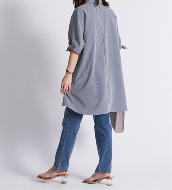 BELLUNA（ベルーナ）の「【接触冷感】麻調素材袖リボン使いシャツチュニック（チュニック）」｜詳細画像