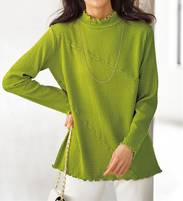 BELLUNA（ベルーナ）の「ジャカード素材メローデザインプルオーバー（カットソー）」｜イエローグリーン