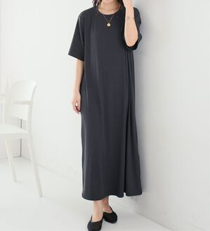 A HAPPY MARILYN（アハッピーマリリン）の「【Ｌ～８Ｌ】【選べる袖丈】さらとろリブワンピース（ロングワンピース）」｜チャコール