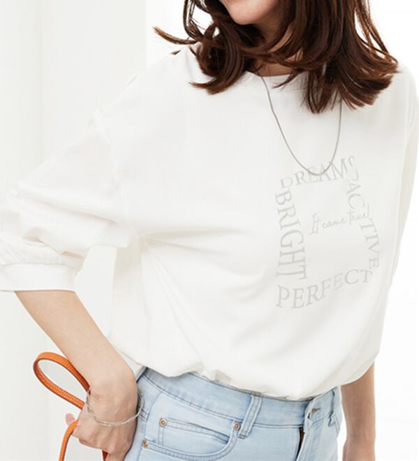 BELLUNA（ベルーナ）の「異素材使いロゴデザインプルオーバー（カットソー）」｜オフ白