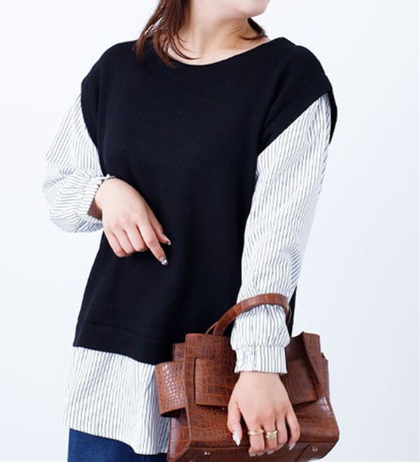 BELLUNA（ベルーナ）の「あぜ素材シャツフェイクチュニック（チュニック）」｜黒系