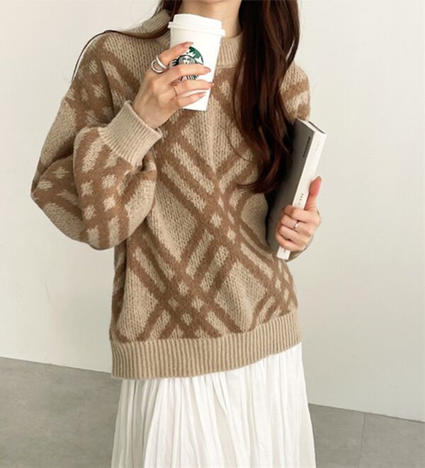 45R プルオーバー　100%ウール　チェック柄　ニット チェック柄ニットプルオーバー - ファッション通販ならセシール(cecile)