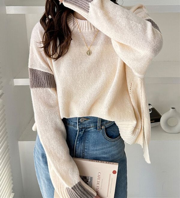 GeeRA（ジーラ）の「配色ラインニットプルオーバー（ニット・セーター）」｜アイボリー