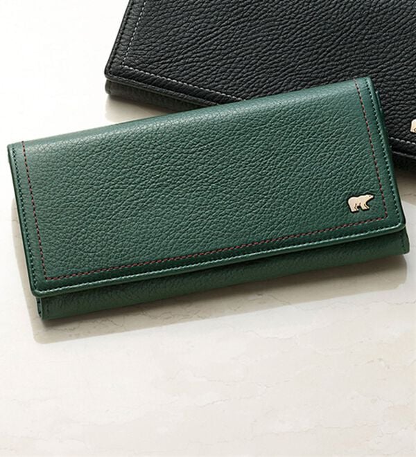 「＜ゴールデンベア＞卓越した手触りディアスキン長財布（メンズ財布・パスケース）」｜グリーン