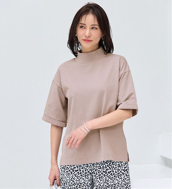 BELLUNA（ベルーナ）の「小顔見せ！ヒンヤリハイネックオーバーサイズＴシャツ（Tシャツ）」｜詳細画像