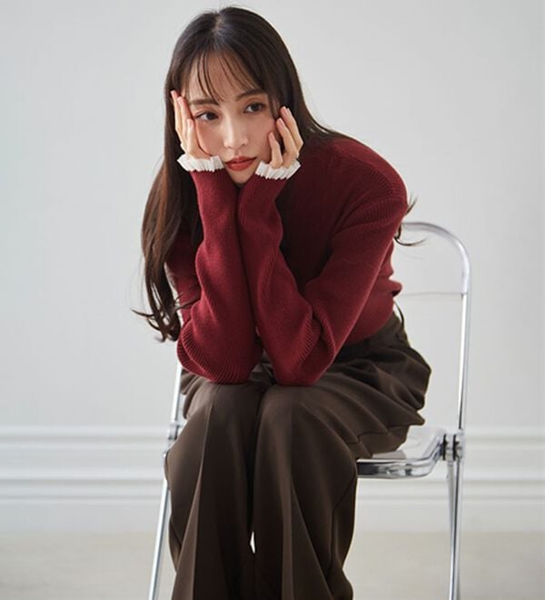 RANAN（ラナン）の「【春色追加】シアーフリル袖ハイネックリブニット（ニット・セーター）」｜詳細画像