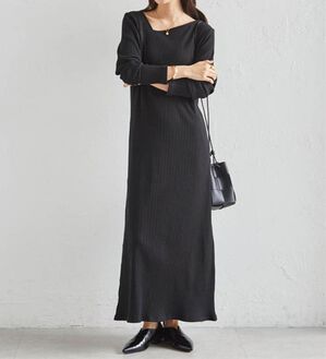 RANAN（ラナン）の「アシメネックリブワンピース（ロングワンピース）」｜ブラック