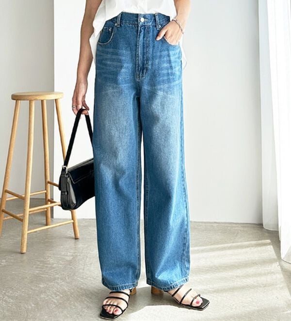 GeeRA（ジーラ）の「ハイウエストストレートデニム（ワイドパンツ・ガウチョ）」｜詳細画像