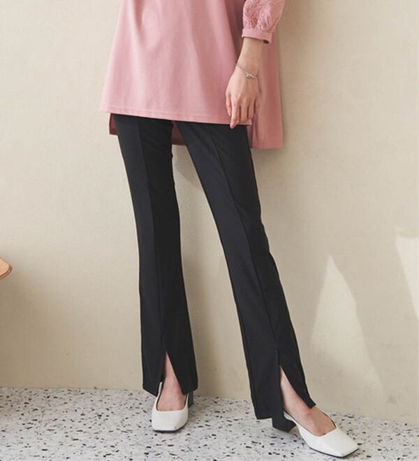 RANAN（ラナン）の「ひんやり！デニム調スリットパンツ（フルレングスパンツ）」｜詳細画像