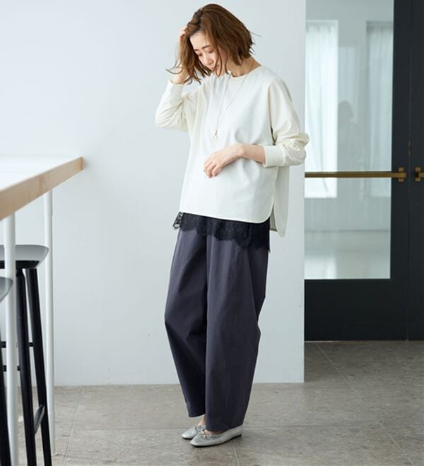 BELLUNA（ベルーナ）の「サラもち！快適ビンテージ調素材カーブパンツ（ワイドパンツ・ガウチョ）」｜詳細画像