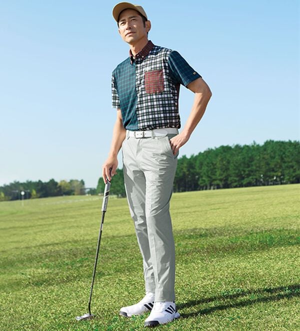 「＜ゴールデンベアゴルフ＞パッチワーク柄ドライポロシャツ（メンズポロシャツ）」｜詳細画像