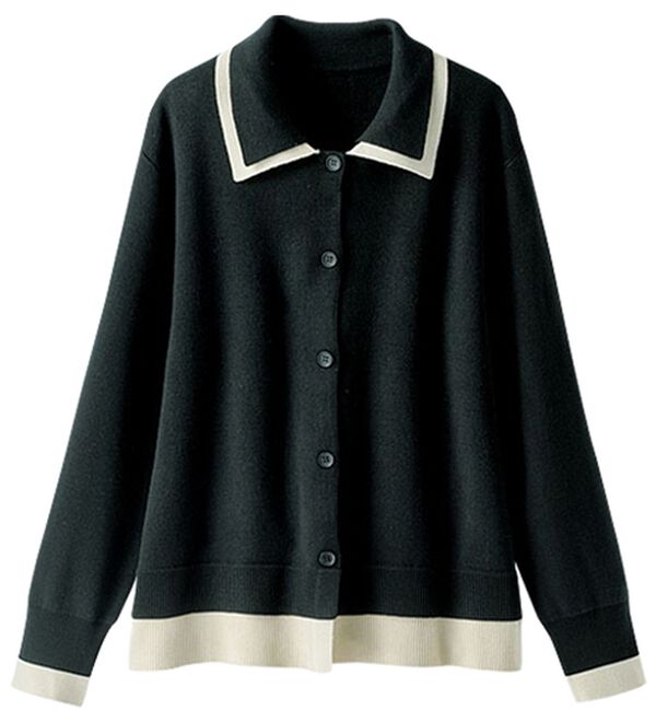 BELLUNA（ベルーナ）の「配色衿デザインニットカーディガン（ニットカーディガン）」｜黒系