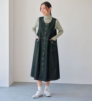 BELLUNA（ベルーナ）の「＜＆ｃｏｃｏｃｈｉ＞デニム素材ポケットデザインジャンパースカート（チュニックワンピース）」｜黒