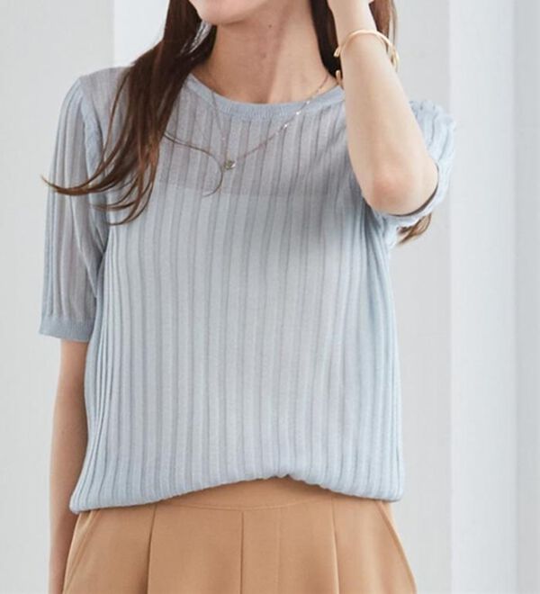 RANAN（ラナン）の「5分袖シアーラメリブニット（ニット・セーター）」｜詳細画像