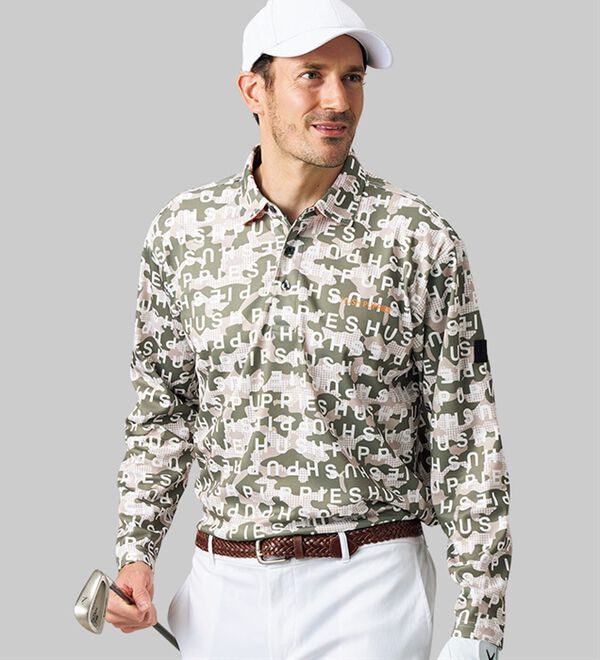 「＜ハッシュパピー・ゴルフ＞ドライタッチ総柄ポロシャツ（メンズポロシャツ）」｜詳細画像