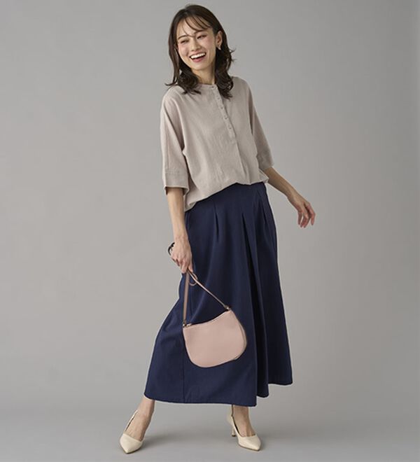 BELLUNA（ベルーナ）の「ひんやりスラブ調素材ガウチョパンツ（フルレングスパンツ）」｜詳細画像