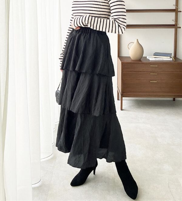 GeeRA（ジーラ）の「ワッシャー素材ティアードスカート（ロングスカート）」｜詳細画像