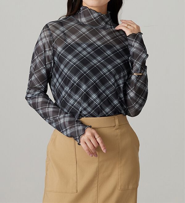 BELLUNA（ベルーナ）の「【重ね着インナー】シアー素材ハイネックインナープルオーバー（カットソー）」｜詳細画像