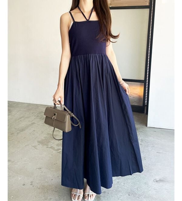 GeeRA（ジーラ）の「着回し異素材ドッキングキャミワンピース（ドッキングワンピース）」｜ネイビー