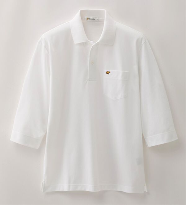 「＜ゴールデンベア＞上質国産ポロシャツ　選べる袖丈（半袖・７分袖）（メンズシャツ）」｜ホワイト(7分袖)