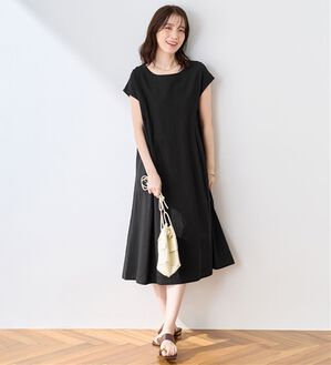 Viola e Viola（ヴィオラ エ ヴィオラ）の「【選べる２丈】綿１００％タック使いワンピース＜Ｓ～４Ｌ＞（チュニックワンピース）」｜ブラック