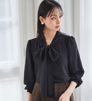 RANAN（ラナン）の「【UV・イージーケア機能付】ボウタイリボンブラウス（ブラウス）」｜ブラック