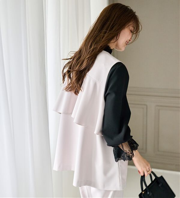 RANAN（ラナン）の「【２点セット】洗える！多機能バックフリルベストセットアップ（パンツスーツ）」｜詳細画像