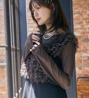 RANAN（ラナン）の「＜３点セット＞チュールフリルベストフレアワンピース（その他ワンピース）」｜ブラウン系