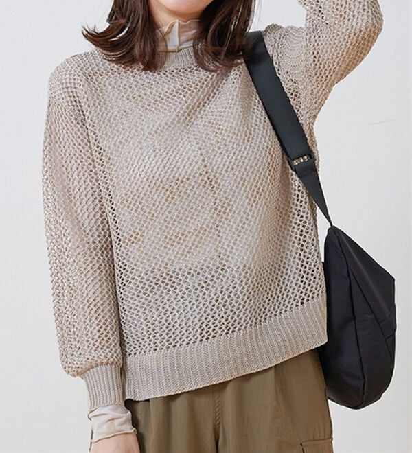 BELLUNA（ベルーナ）の「ラメメッシュニットプルオーバー（ニット・セーター）」｜ベージュ